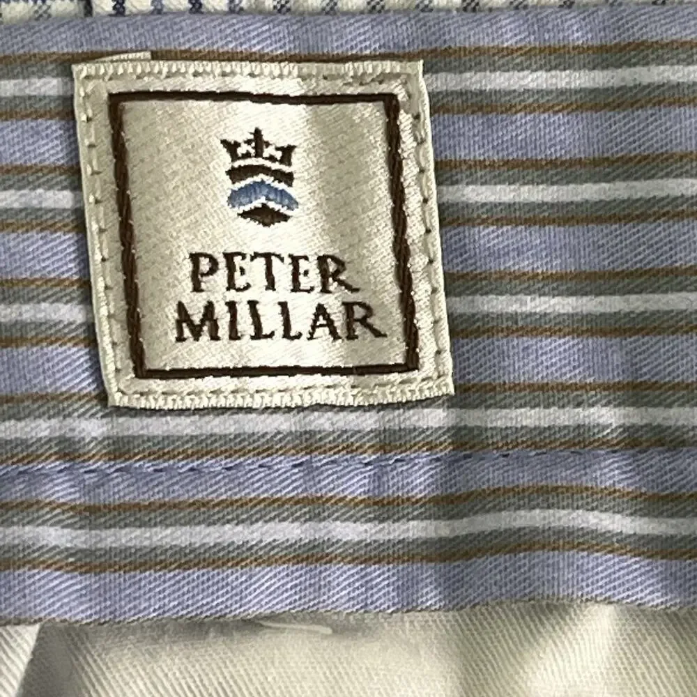 Peter Millar Men’s Pants 34 Blue Plaid Seersucker 100% Cotton Cuffed Golf Preppy
